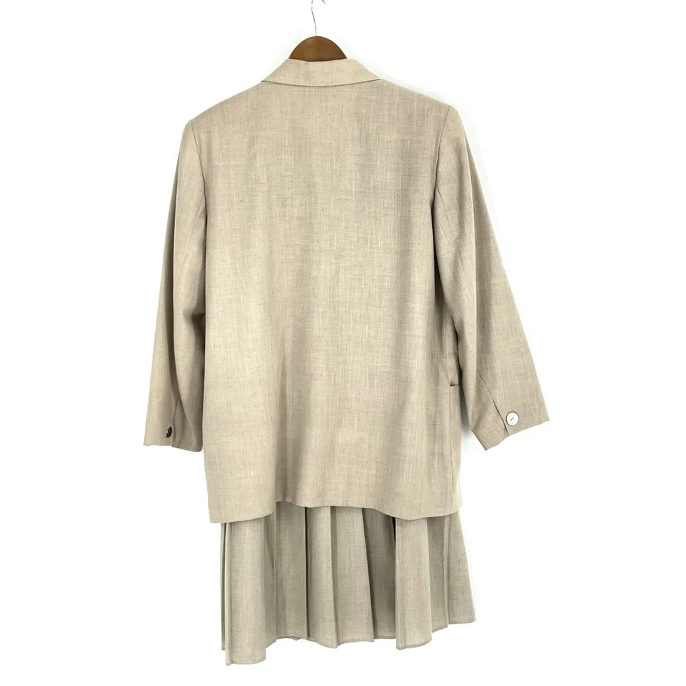 Kim Rogers Womens Skirt Suit Tan Jacket 14P Pleated‎ Skirt 16 Linen Blend